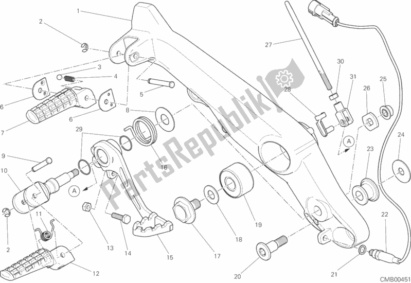 All parts for the Footrests, Right of the Ducati Scrambler Urban Enduro Brasil 803 2017